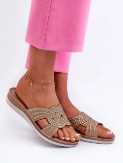 Wygodne Klapki Damskie Z Cyrkoniami Inblu BV000037 Beżowe