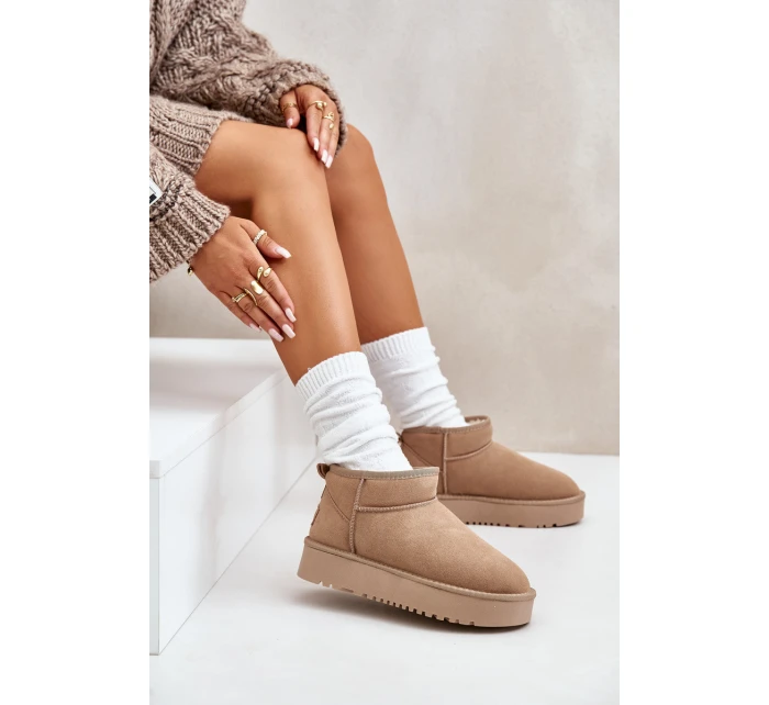 Dámské semišové sněhule na platformě béžové model 21670427 - Boto