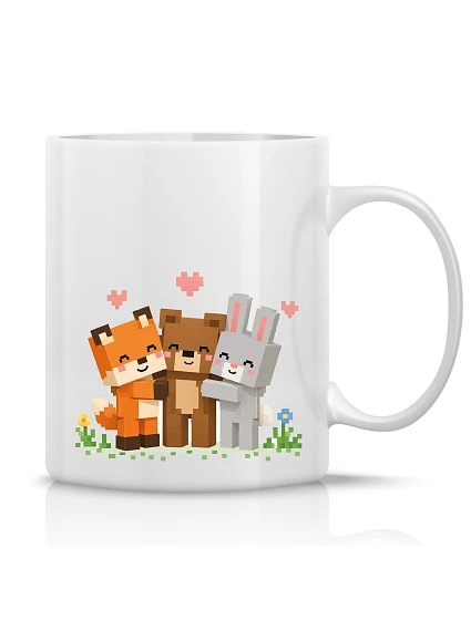 PIXELOVÁ ZVÍŘÁTKA – klasický biely keramický hrnček 300 ml PIXELOVÁ ZVÍŘÁTKA – klasický biely keramický hrnček 300 ml