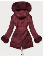 Bavlnená bunda typu parka vo vínovej farbe s kožušinou (xw805x)
