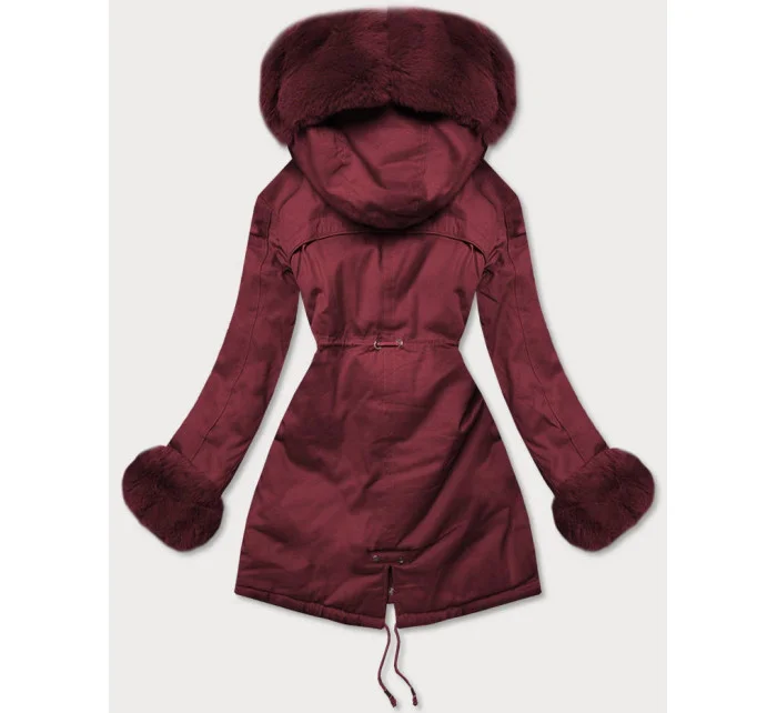 Bavlnená bunda typu parka vo vínovej farbe s kožušinou (xw805x)