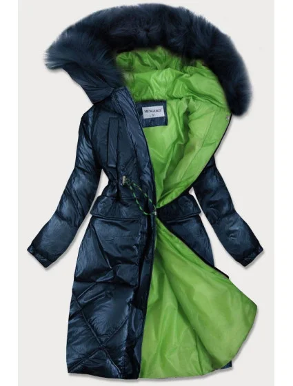 Tmavomodrá lesklá dámska prešívaná zimná bunda (977)