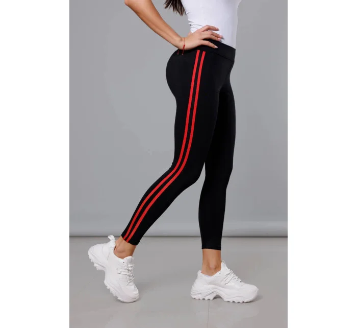 Čierno-červené športové legíny s lampasmi (YW01052-D1-5)