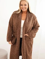 Dámsky kabát Plus Size z viskózy bez zapínania s vreckami hnedý