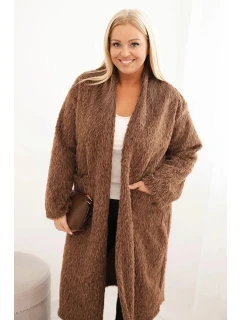 Dámsky kabát Plus Size z viskózy bez zapínania s vreckami hnedý
