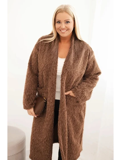 Dámsky kabát Plus Size z viskózy bez zapínania s vreckami hnedý