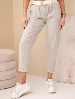 Dámske nohavice so šnúrou a opaskom tmavo béžovej farby