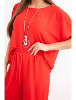 Dámska viskózna blúzka s krátkym rukávom a široké nohavice červená