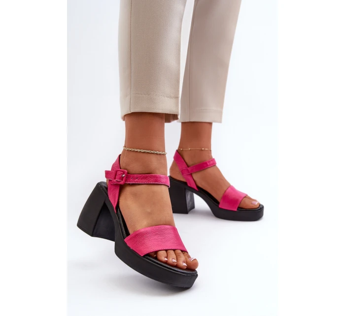 Zazoo 40386 Damskie Skórzane Sandały Na Klocku Fuksja