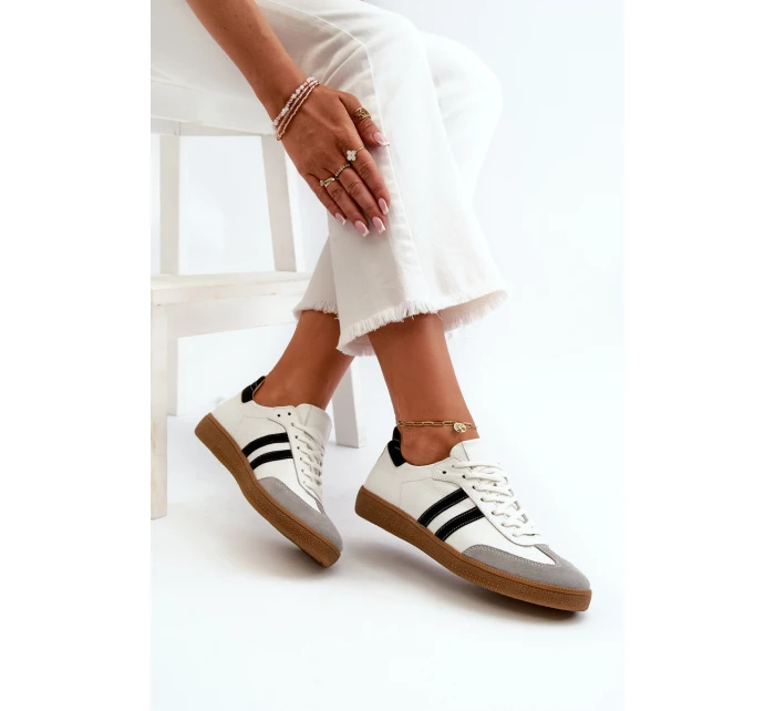 Zazoo N1068 Skórzane Niskie Sneakersy Damskie Białe