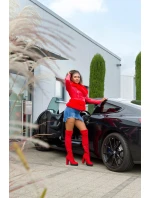 Dámská sexy kožená bunda s kožešinou Červená model 21041666 - In-style Fashion Dámská sexy kožená bunda s kožešinou Červená model 21041666 - In-style Fashion