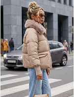 Dámska zimná prešívaná bunda s kožušinou, béžová, FashionStreet TY5816 Dámska zimná prešívaná bunda s kožušinou, béžová, FashionStreet TY5816