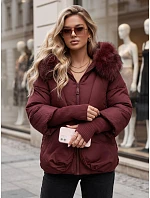 Dámská zimní prošívaná bunda s kožešinovým lemem, vínová, FashionStreet TY5992