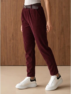 Dámske manšestrové nohavice s opaskom, vínové, FashionStreet UY3147