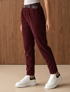 Dámske manšestrové nohavice s opaskom, vínové, FashionStreet UY3147