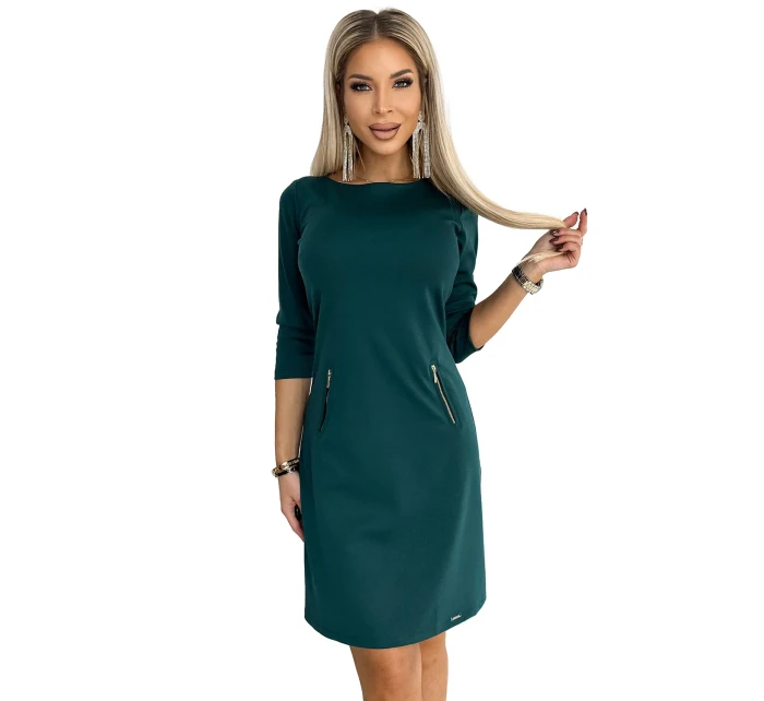 420-5 MARY Šaty so zlatými zámkami - BOTTLE GREEN