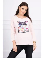 Halenka s 3D grafikou kočky pudrově růžová Halenka s 3D grafikou kočky pudrově růžová