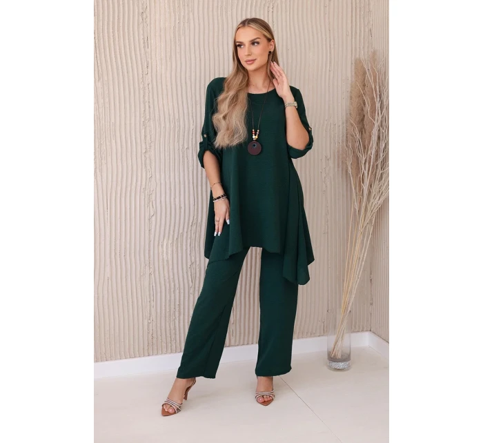 Súprava blúzka + nohavice s príveskom tmavozelená