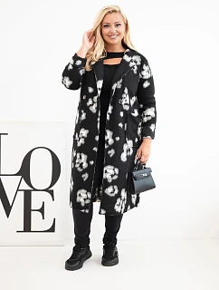 Elegantný dámsky kabát Plus Size s golierom v leopardovom vzore, čierny