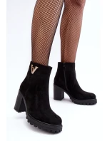 Damskie Zamszowe Botki Na Słupku Z Ozdobą Czarne Strong Damskie Zamszowe Botki Na Słupku Z Ozdobą Czarne Strong