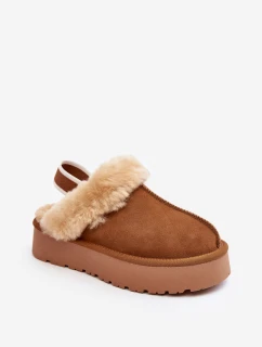 Kožené Semišové Pantofle Dámské Na Platformě S Kožíškem Camel model 21638811 - Boto