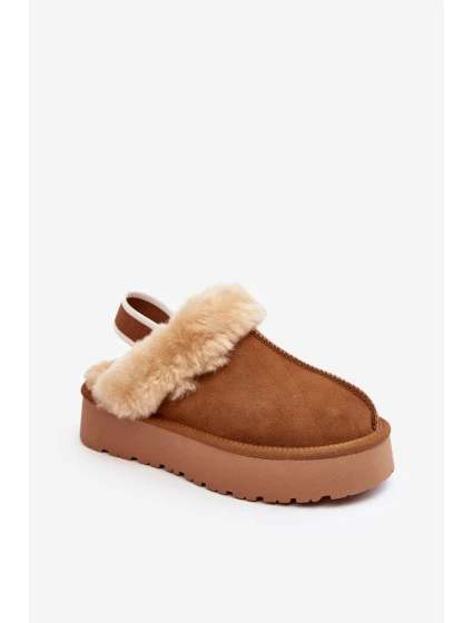 Kožené Semišové Pantofle Dámské Na Platformě S Kožíškem Camel model 21638811 - Boto Kožené Semišové Pantofle Dámské Na Platformě S Kožíškem Camel model 21638811 - Boto