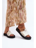 Zazoo 2896 Klapki Damskie Skórzane Biało-Złote