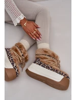 Skórzane Śniegowce Damskie Na Grubej Podeszwie Z Futerkiem Panterka Big Star OO274A208 Brązowe Skórzane Śniegowce Damskie Na Grubej Podeszwie Z Futerkiem Panterka Big Star OO274A208 Brązowe