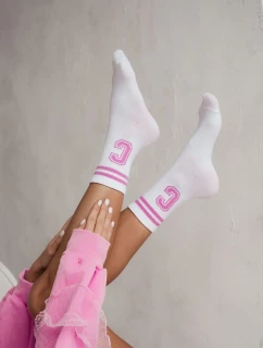 Damskie Skarpetki Z Paskami I Literą C Biało-Różowe