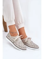 Półbuty Skórzane Damskie S.Barski LR51-610 Beżowe