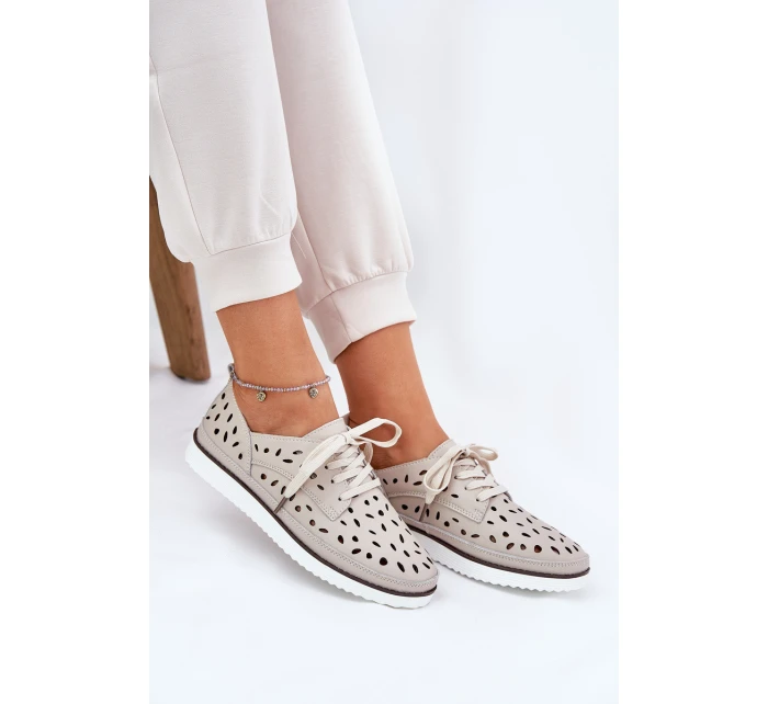 Półbuty Skórzane Damskie S.Barski LR51-610 Beżowe