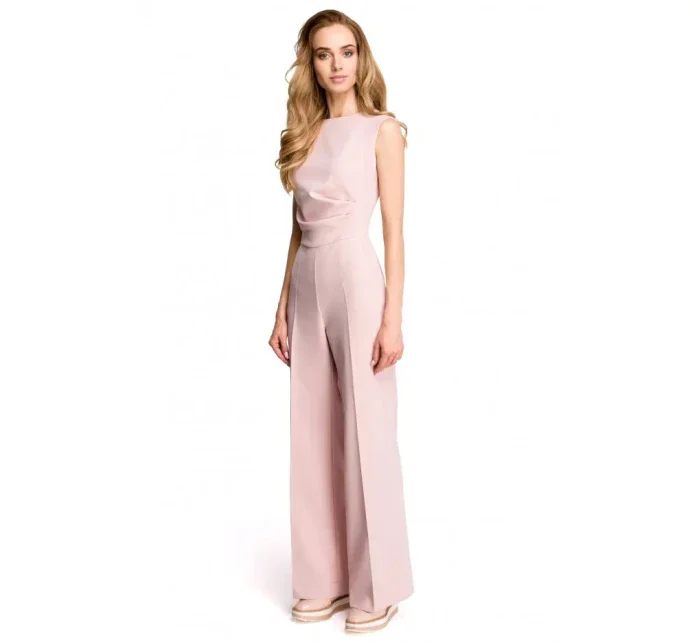 S115 Overal so širokými nohavicami - púdrový