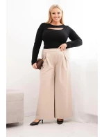 Dámske Plus veľkosť široké nohavice so skladaním béžová