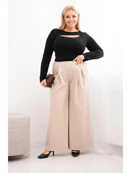 Dámské kalhoty Plus Size s širokými nohavicemi a model 21728707 béžové - K-Fashion