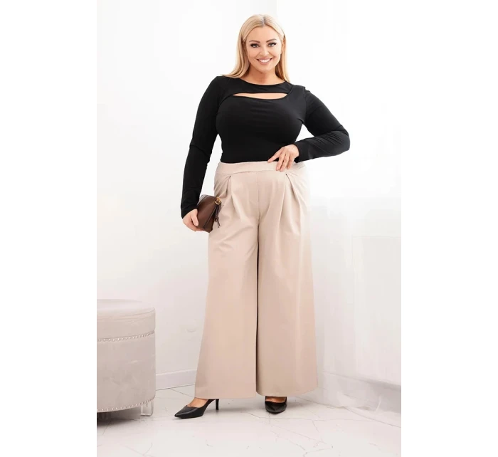 Dámske Plus veľkosť široké nohavice so skladaním béžová