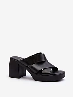 Zazoo 40373 Skórzane Klapki Na Klocku Czarne