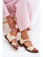Dámské kožené ploché sandály model 21692915 béžové - Zazoo