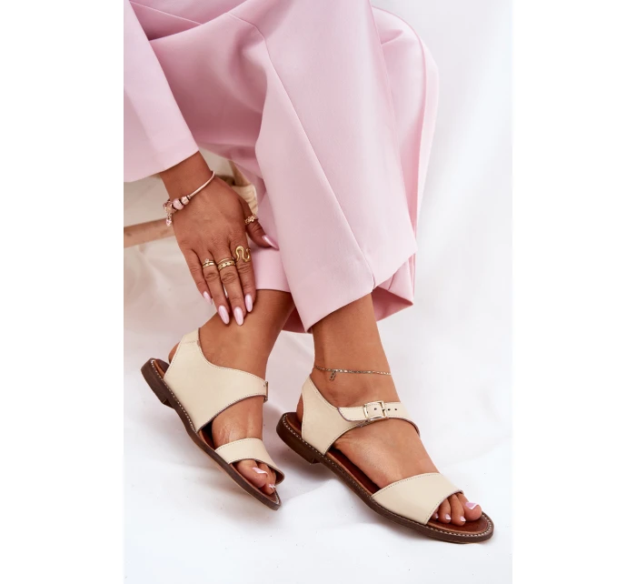 Dámské kožené ploché sandály model 21692915 béžové - Zazoo