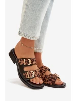 Dámské pantofle se zlatými sponami Leoparda Černo-hnědé Danelle