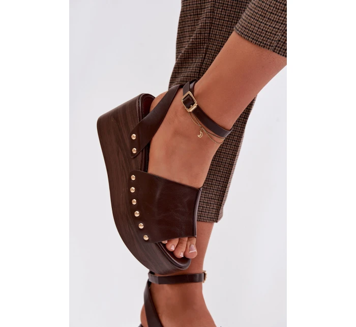 Dámské sandály na platformě se zlatými sponami čokoládové Galorina