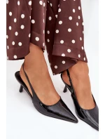 Dámské lakované lodičky na jehlovém podpatku s odkrytou patou Talira – černé Dámské lakované lodičky na jehlovém podpatku s odkrytou patou Talira – černé