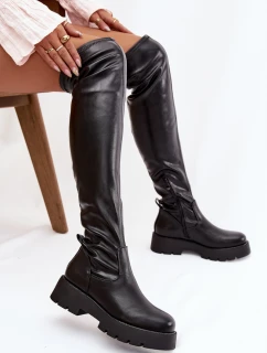 Dámske čižmy nad kolená s kamienkami Rivessa - čierne