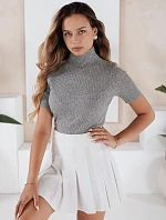 Dámsky rebrovaný sveter s krátkym rukávom GIRLGLORY sivý FashionStreet MY2551