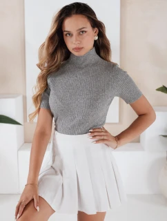 Dámsky rebrovaný sveter s krátkym rukávom GIRLGLORY sivý FashionStreet MY2551