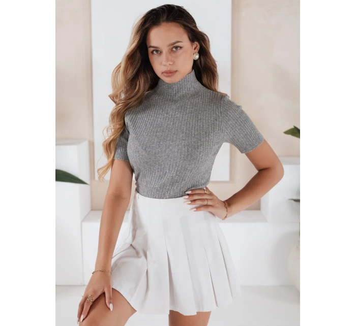 Dámský žebrovaný svetr s krátkým rukávem šedý Dstreet model 21991052 - FashionStreet