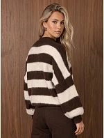 Dámsky oversize rolák s pruhmi v čokoládovo-béžovej farbe FashionStreet MY2630 Dámsky oversize rolák s pruhmi v čokoládovo-béžovej farbe FashionStreet MY2630