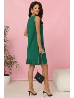 308-4 KARINE elegantné trapézové šaty s asymetrickými pásmi - ZELENÉ