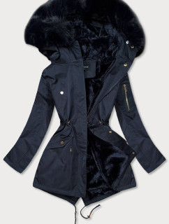 Tmavomodrá dámska zimná bunda parka s kapucňou (B531-3)