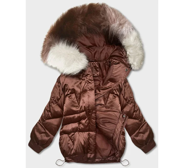 Hnedá krátka bunda nadrozmernej veľkosti (H-1109-79)