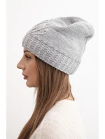 Dámska zimná čiapka s vlnou zdobená flitrami a pleteninou K473 sivá